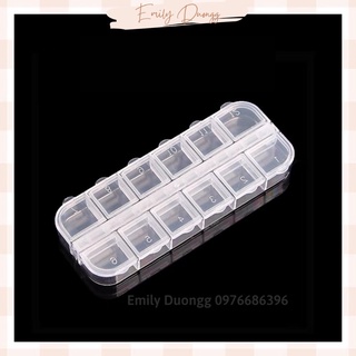Hộp nhựa nhỏ 12 ô đựng phụ kiện charm nail - khay đựng đá