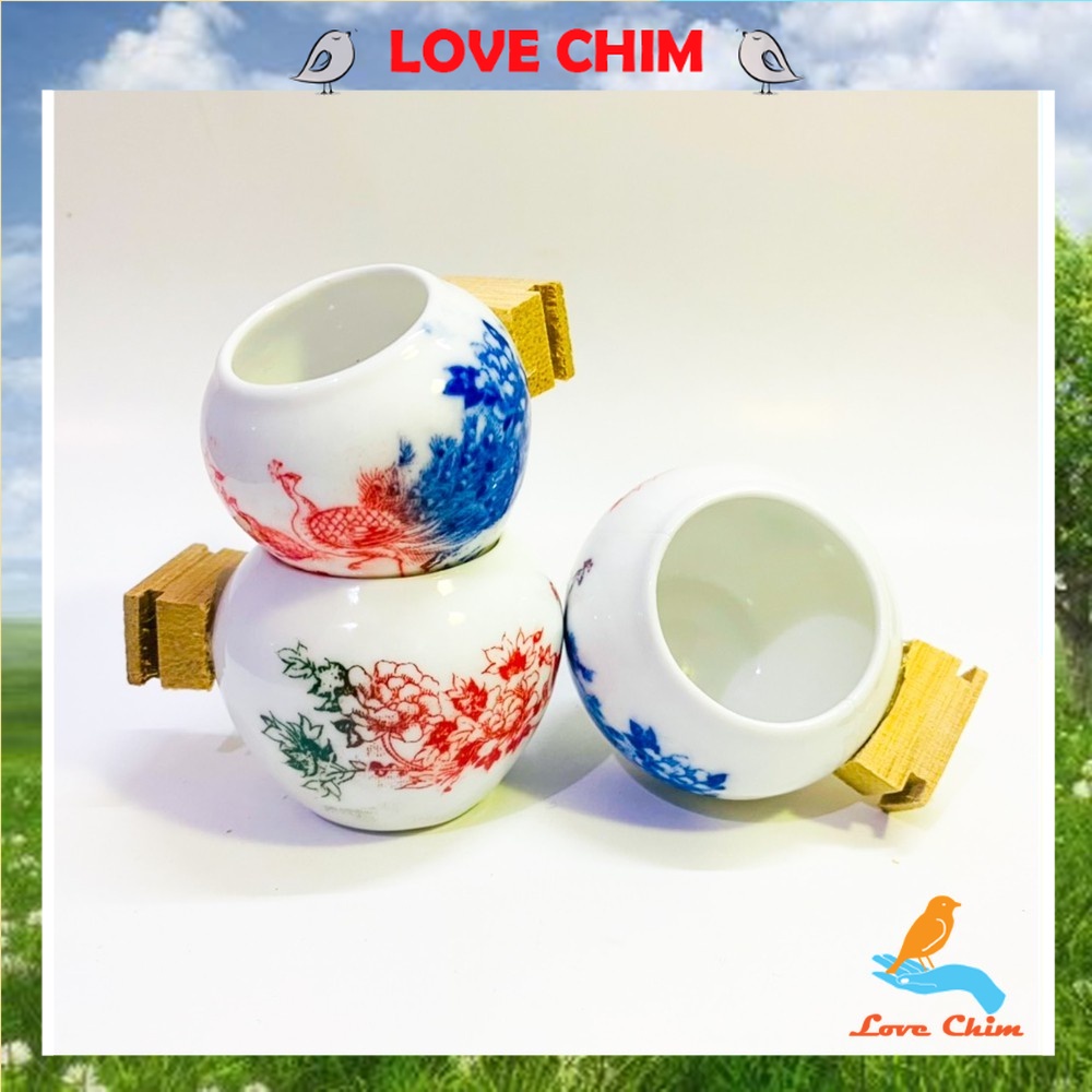 Cóng sứ chào mào (trắng - Đủ bộ) - Combo 3 cóng sứ chào mào, Phụ kiện lồng chim LOVECHIM