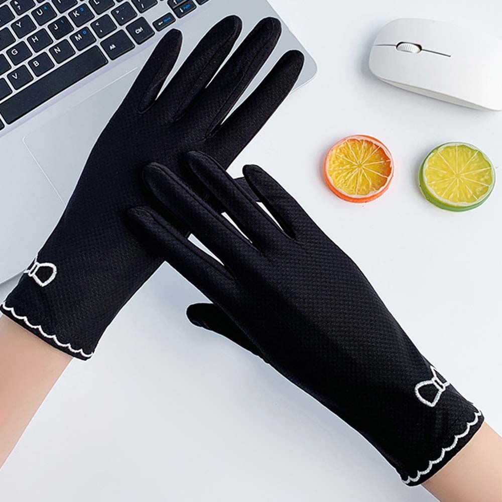 Găng tay lái xe vải lụa mát mỏng thoáng khí dài trung bình chống nắng và tia UV hình cây/nơ cho nữ