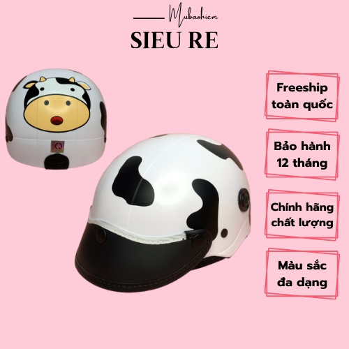 Mũ bảo hiểm nửa đầu chính hãng tem Bò sữa , Nón bảo hiểm nữa 1 2 màu sắc đa dạng sơn 2K
