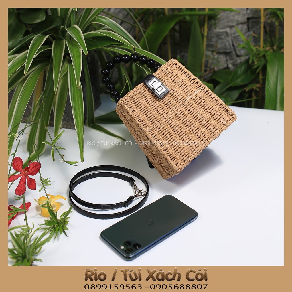 Túi cói quai ngọc