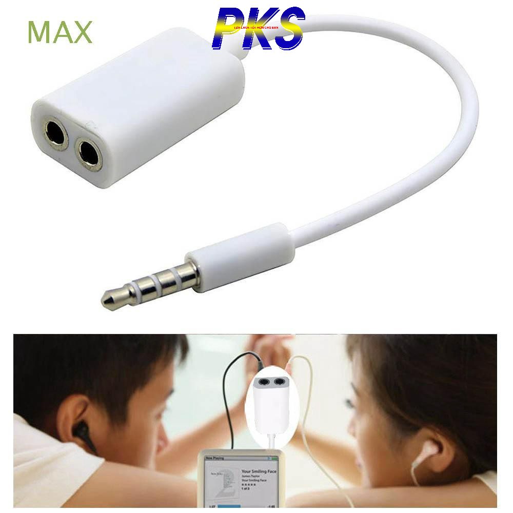 Dây chuyển đổi đầu 3.5 sang 2 đầu AV 3.5mm mic và tai nghe màu trắng