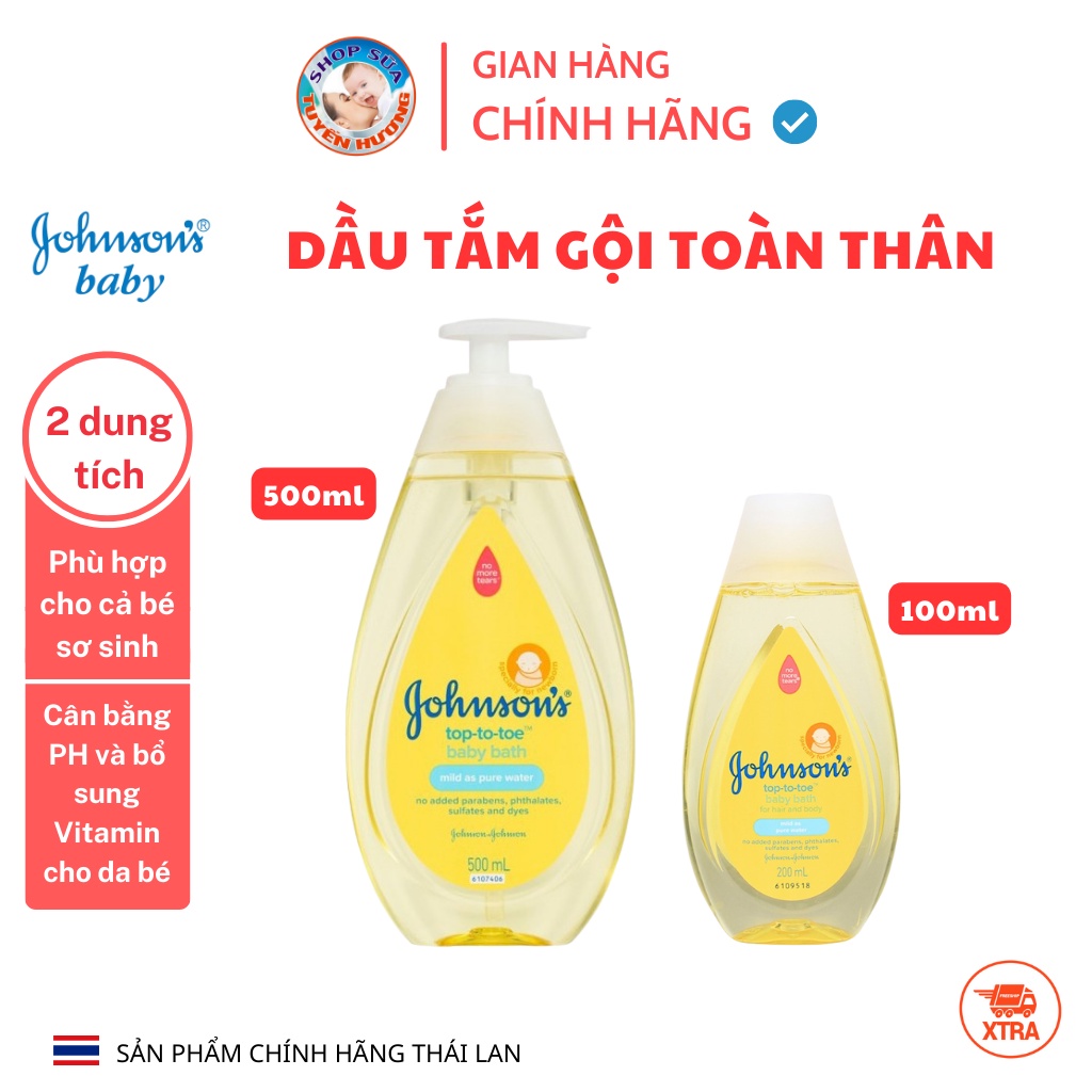 Dầu tắm gội toàn thân cho bé Johnson Baby Top-to-toe Baby Bath 100ml, 500ml