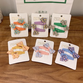 [I002] Set cặp tóc nơ caro vintage cho bé