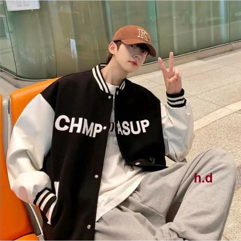 Áo Khoác Bomber CHA, A01 cúc bấm nam nữJacket Unisex Chất nỉ vs gió Form &lt;55kgÁo Bóng Chày Phong cách Thể thao