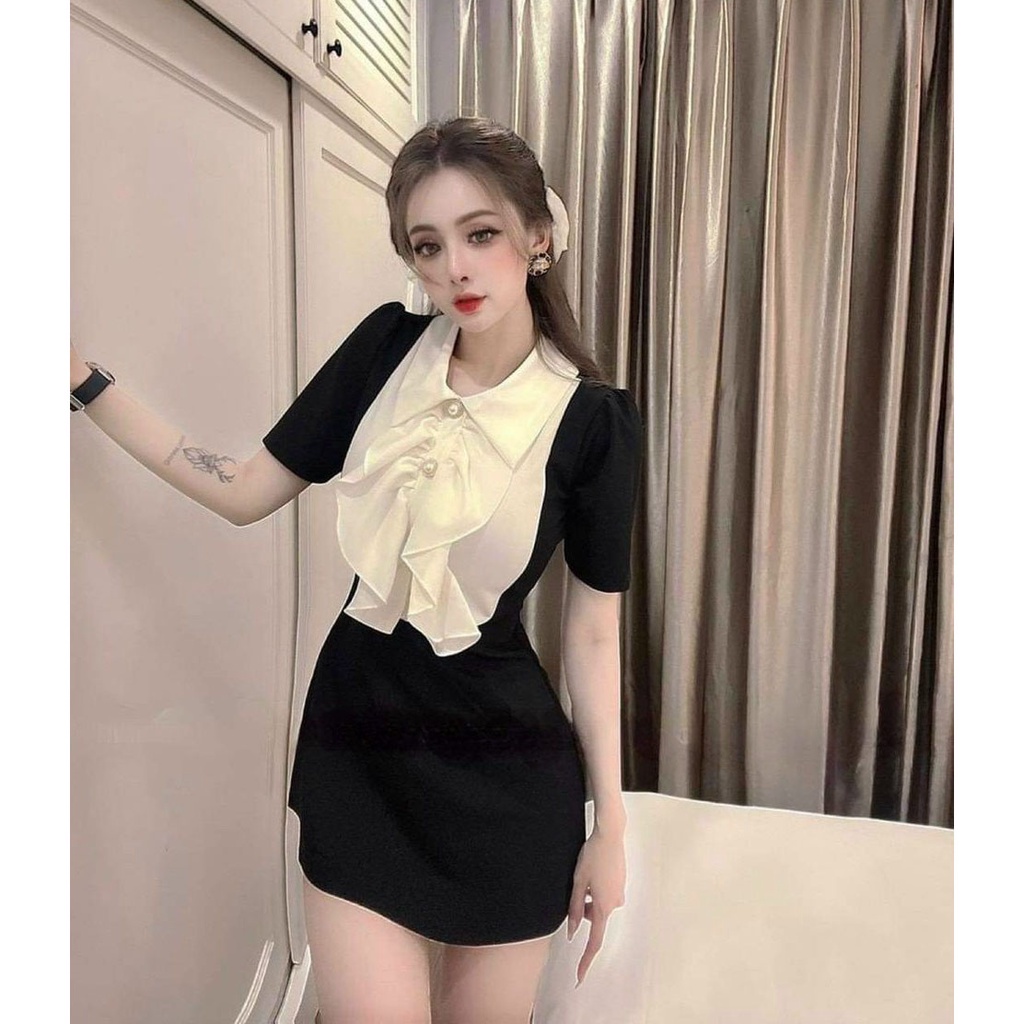 [HCM] Đầm Xòe Cổ Xếp Bèo Trắng Voan Thời Trang Nữ Sam Closet Free Size 40-55kg