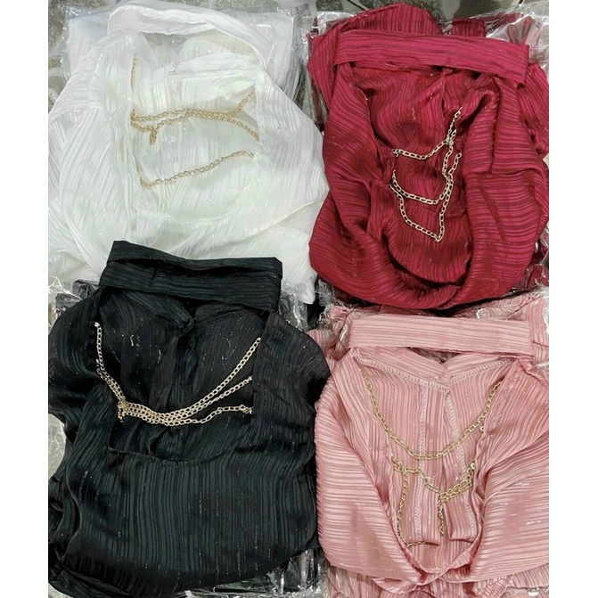Áo Sơ Mi Sọc Phi Lụa , Tay Dài , Hở Lưng Đan Xích Freesize