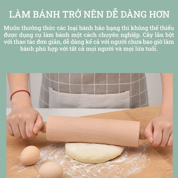 Cán lăn bột gỗ có trục xoay BAMBOOO ECO làm bánh, phụ kiện trang trí decor