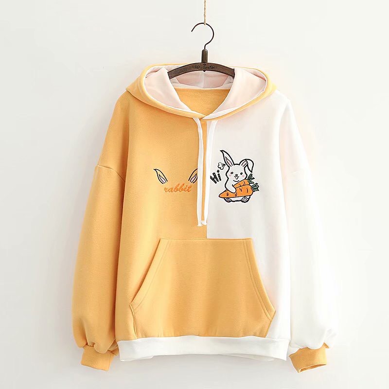ÁO HOODIE NÓN NỮ HÀNG FREESIZE 1 CỠ FORM DÁNG RỘNG DƯỚI 65KG MẶC VỪA (TÚI BỤNG, THỎ CÀ RỐT) | BigBuy360 - bigbuy360.vn