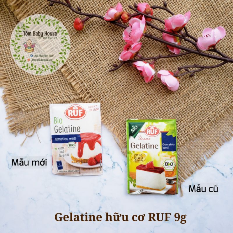 [Mẫu Mới] Gelatine hữu cơ RUF 9g - Gelatine thường Ewald 50g làm thạch, kẹo dẻo cho bé