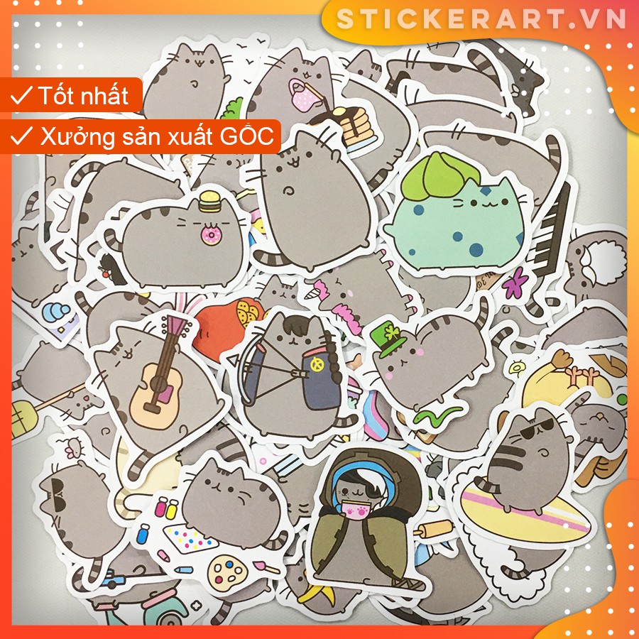 [PUSHEEN CAT] 100 Sticker 5CM chống nước dán laptop vali xe mũ bảo hiểm nhà cửa ...