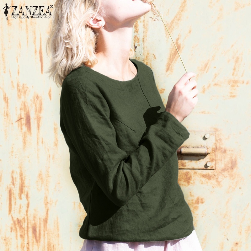 Zanzea Áo Thun Nữ Dài Tay Cổ Tròn Thời Trang Châu Âu