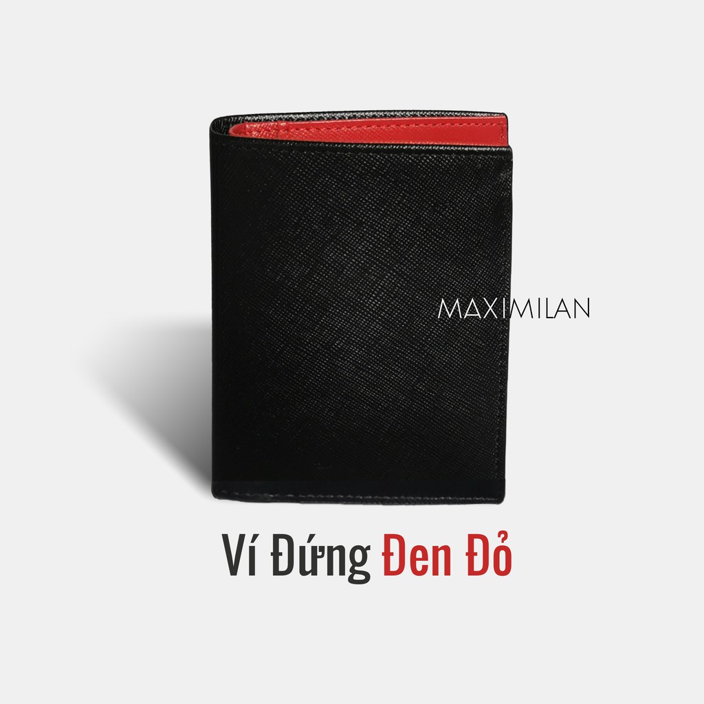 VÍ ĐỨNG BASIC ĐEN ĐỎ NGĂN KÍNH - DA BÒ SAFFIANO THẬT 100% -  - Follow shop giảm 20K