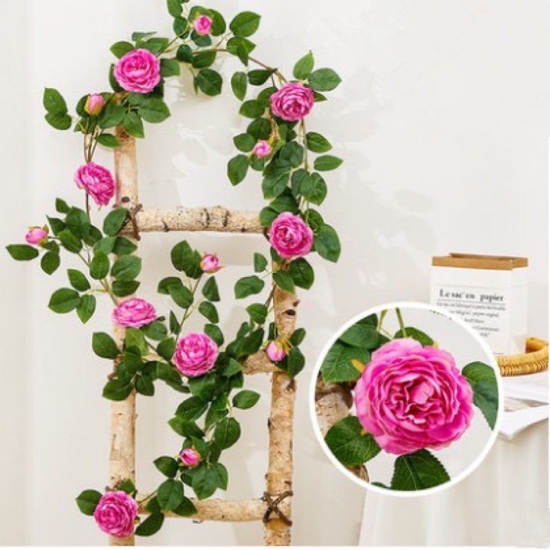 Hoa giả/Hoa lụa - Dây leo Hồng Trà dài 2m decor loại 1