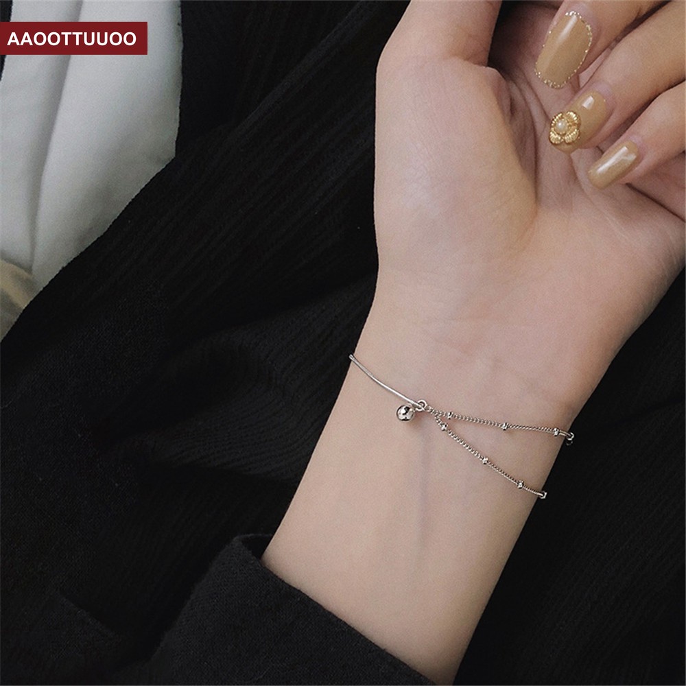 Vòng đeo tay bạc thời trang hai lớp phong cách cho phái nữ