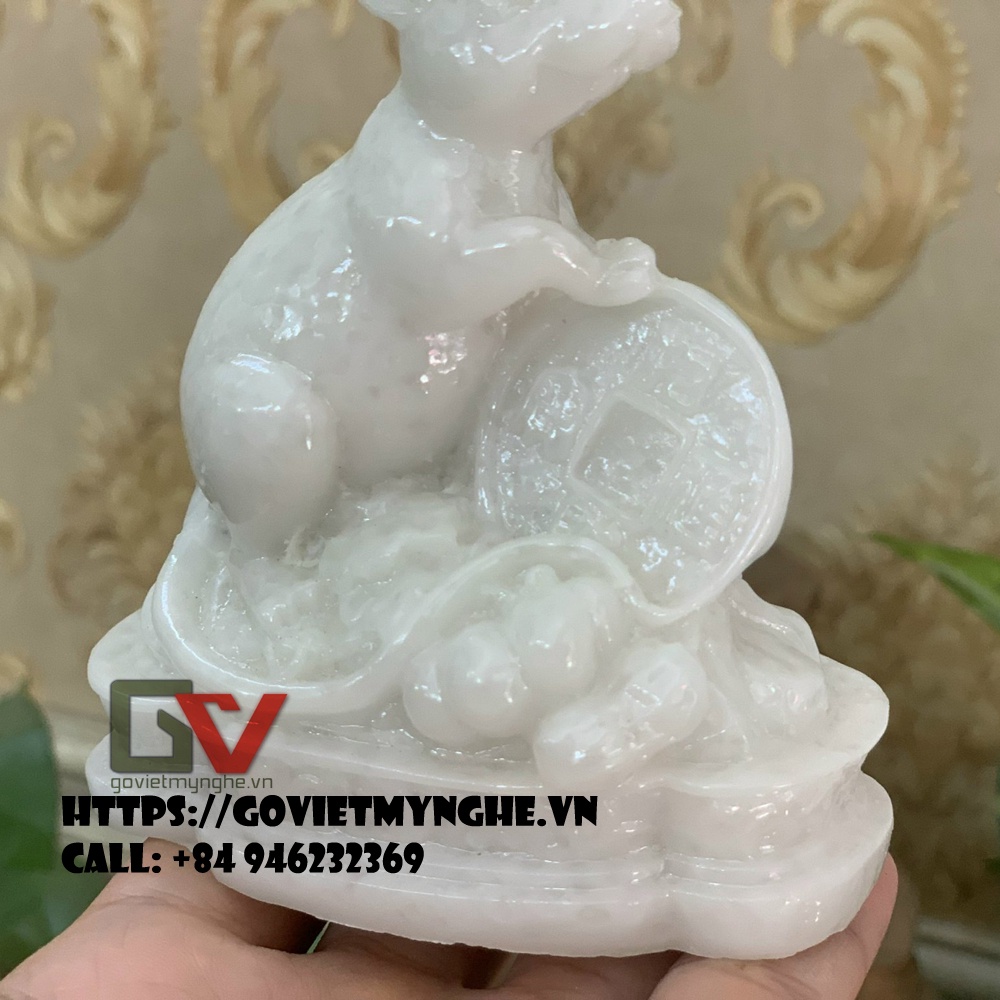 Tượng đá trang trí phong thủy tượng Chuột ôm giữ tài lộc phong thuỷ cho gia chủ - Đá trắng