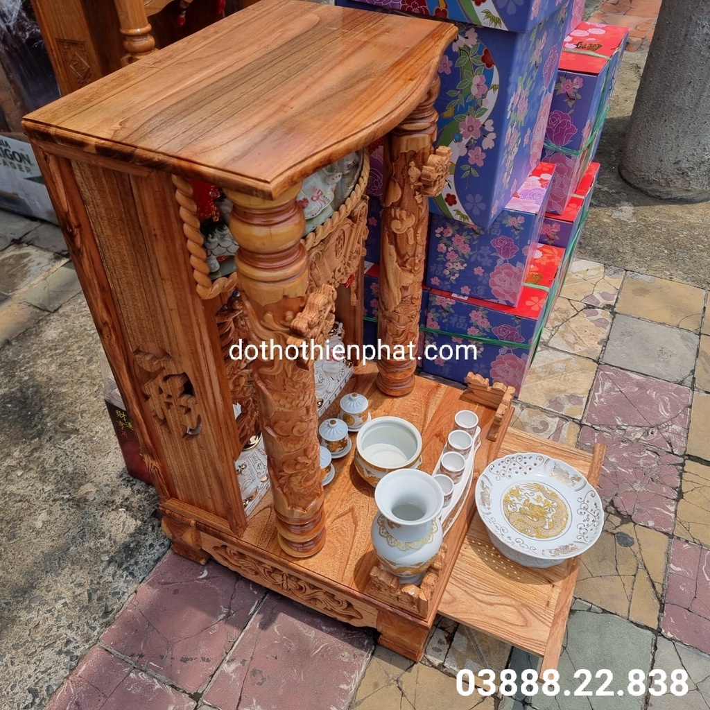 Combo bộ bàn thờ thần tài ông địa gỗ xoan ngang 48cm điện tử mẫu mới