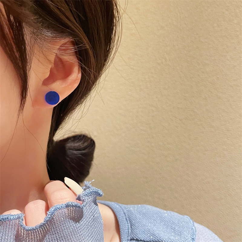 Bông Tai Mạ Bạc 925 Mini Hình Trái Tim Màu Xanh Dương Phong Cách Mới Thời Thượng F873