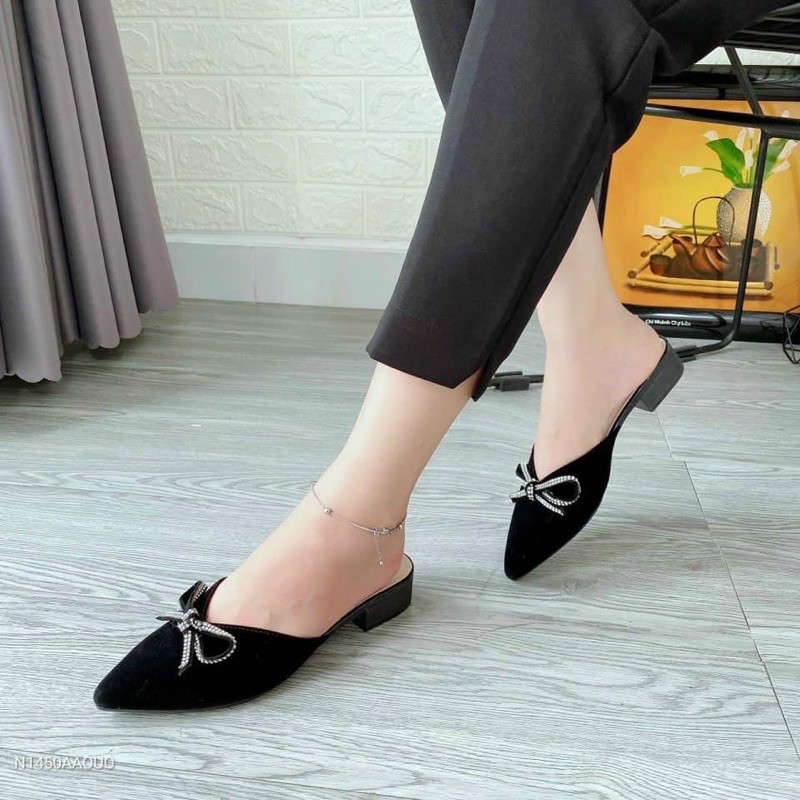 SỤC NHUNG NỮ MŨI NHỌN GÓT VUÔNG CAO 3 CM - DÉP SỤC THỜI TRANG NHUNG MỀM CAO DƯỚI 5 PHÂN - ĐEN | BigBuy360 - bigbuy360.vn