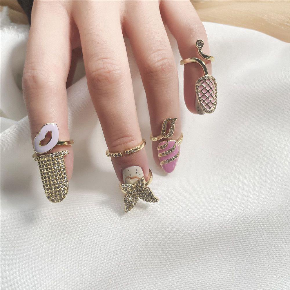 Nhẫn Thiết Kế Xinh Xắn Thời Trang|Vỏ Bọc Bảo Vệ Móng Tay Màu Sắc Đơn Giản