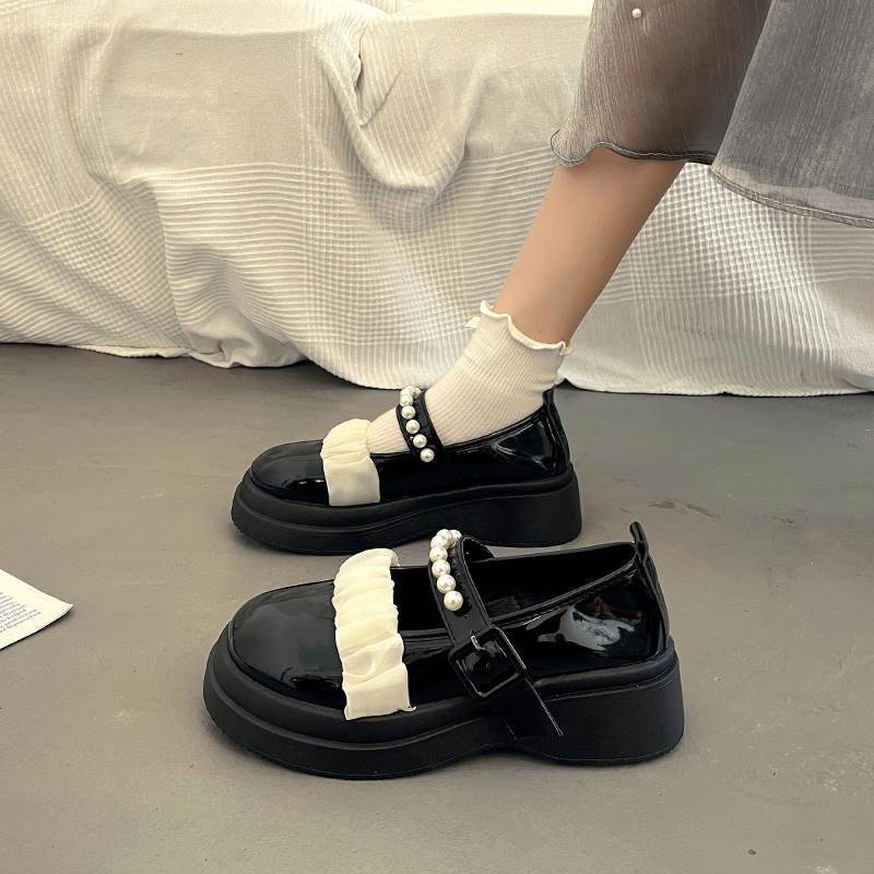 Giày Lolita Búp Bê Dễ Thương Viền Ren Quai Ngọc Độn Đế Nhẹ Hàn Quốc FLOWER G29 - nguyentrang239