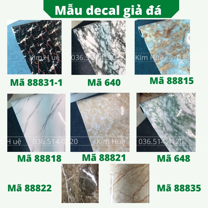 Decal dán bếp giấy dán tường giả vân đá chống dầu mỡ chịu nhiệt, decan dán tủ lạnh bàn học dễ lau chùi Kim Huệ