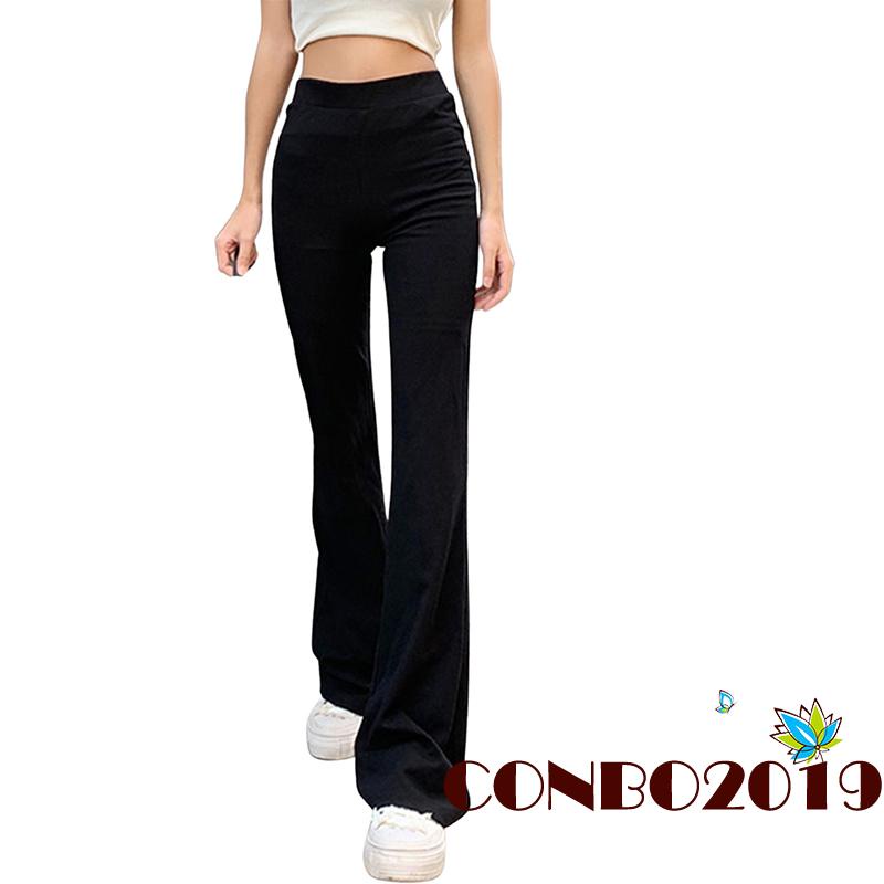 Quần Ống Loe Lưng Cao Màu Trơn Thời Trang Dành Cho Nữ