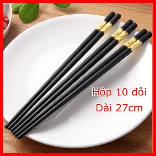 Đũa nhựa cao cấp màu đen hộp 10 đôi mạ vàng chịu nhiệt kháng khuẩn tốt không mốc không bay màu an toàn khi sử dụng