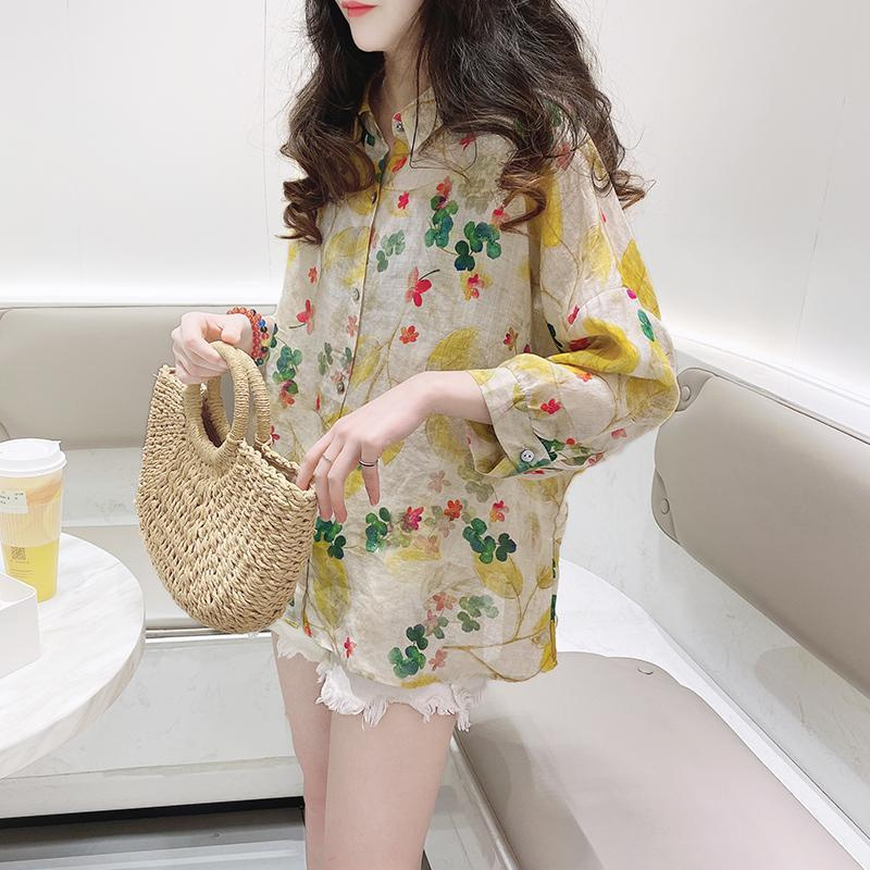 Áo Sơ Mi Nữ Tay Dài Dáng Rộng In Hoa Phong Cách Hàn Quốc | BigBuy360 - bigbuy360.vn