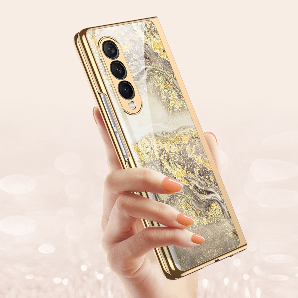 Ốp lưng Samsung Z Fold 3 siêu cấp vàng thạch anh kèm kính cường lực - Ốp Samsung Galaxy Z Fold 3