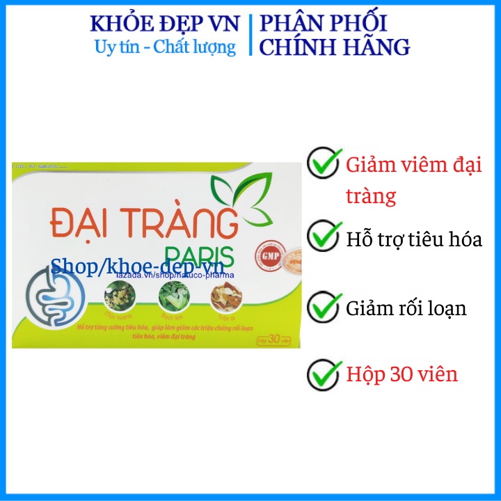 Viên uống Đại Tràng -Paris - Hỗ trợ tăng cường tiêu hóa, Giảm viêm đại tràng hiệu quả - Hộp 30 viên - Chuẩn GMP Bộ Y tế