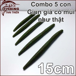 Combo 5 con mồi giả câu cá (giun giả 15cm)
