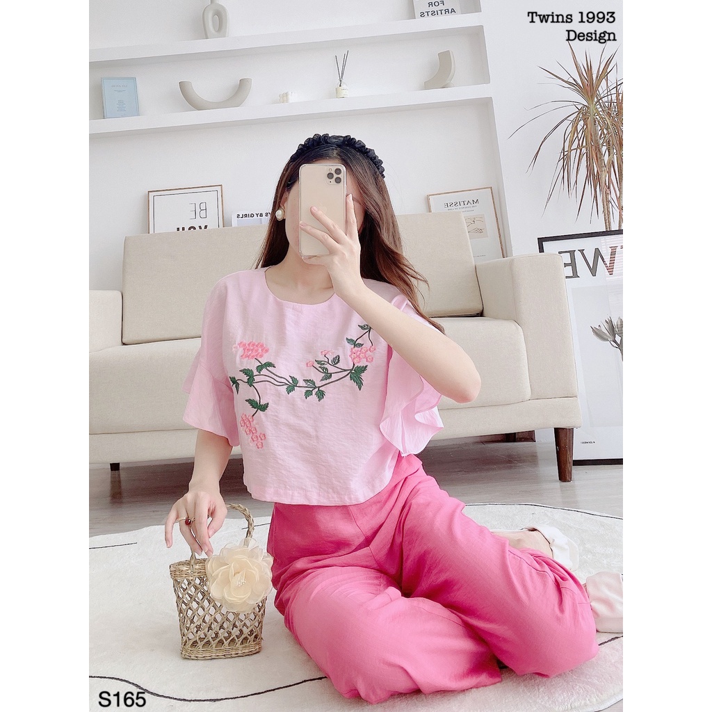 Bộ đồ nữ, bộ đũi nữ TWINS STORE thêu hoa dây, chất đũi siêu mát - S165