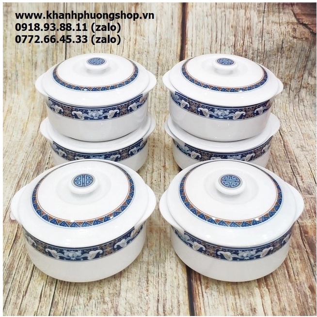 Thố chưng yến sứ Minh Long viền xanh - thố chưng yến sứ minh long phước lộc thọ