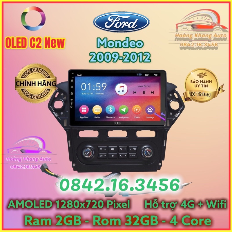Màn hình Android OLED C2 New Theo Xe Ford Mondeo 2009 - 2012, 9 inch kèm dưỡng và canbus + jack nguồn zin
