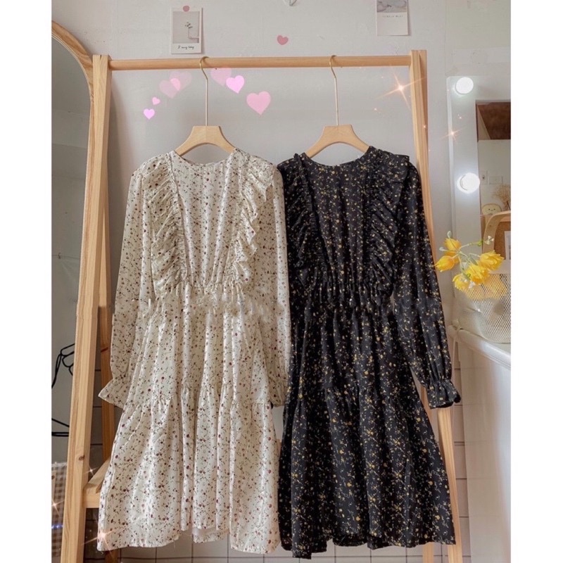 Váy hoa nhí ulzzang cổ tròn bèo dọc vitage