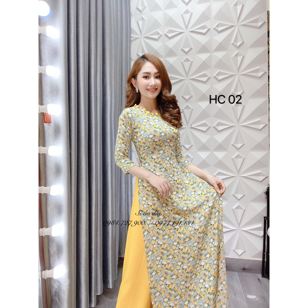 ÁO DÀI MAY SẴN - ÁO DÀI BỌC CÚC LỤA HÀN CHÂU - HC02