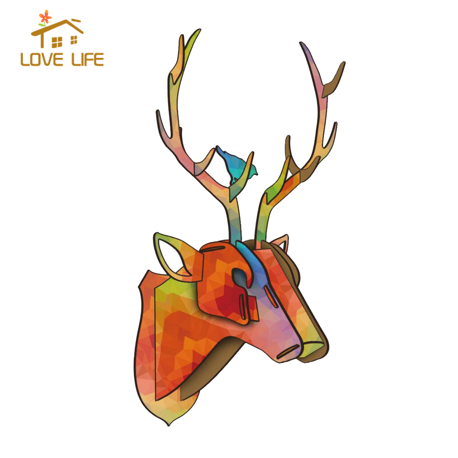 [whfashion]3D Puzzle Trophy Animal Head Wall Deer Sculpture Art for Office Home Decor A