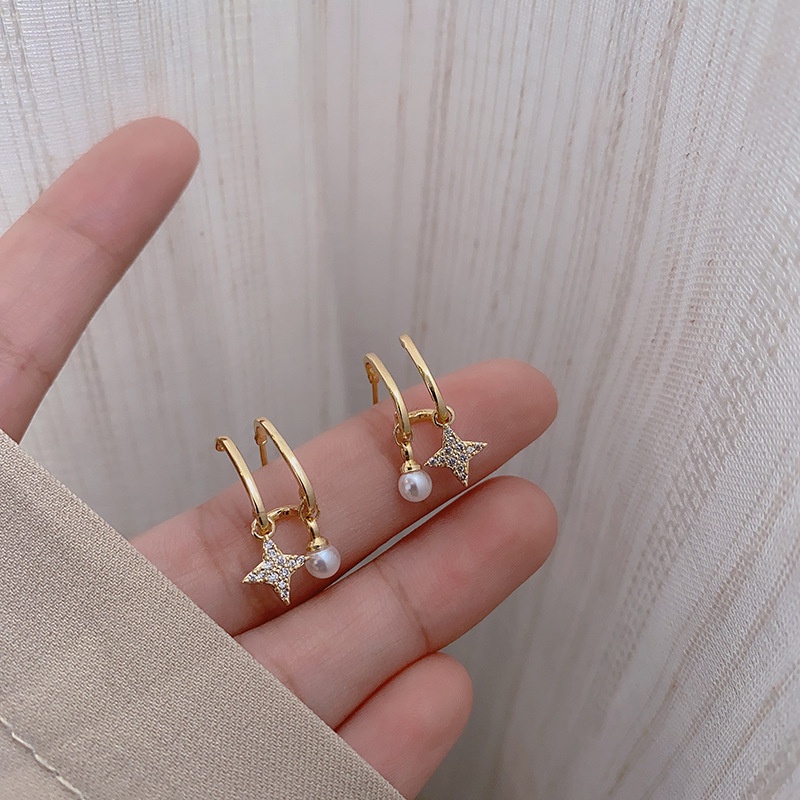 Bông Tai Bạc 925 Hình Ngôi Sao Đính Ngọc Trai Giả Thời Trang Hàn Quốc Cho Nữ