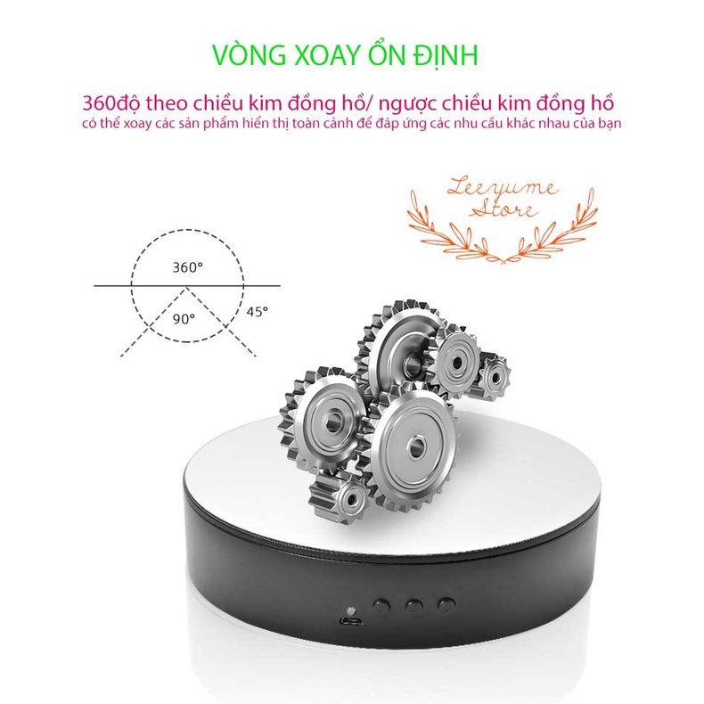 ĐẾ XOAY 360* HỖ TRỢ CHỤP ẢNH VÀ QUAY VIDEO SẢN PHẨM SZ 15CM CHỊU LỰC 5KG, SẠC USB - BẢO HÀNH CHÍNH HÃNG