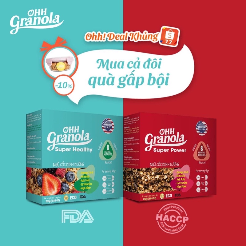 Ăn Vặt Granola- Giảm Cân Ngũ Cốc Hạt Healthy (Ohh Granola) Thay Thế Bữa Sáng hoặc Buổi Tối Ăn Kèm Menu Keto, Eat clean