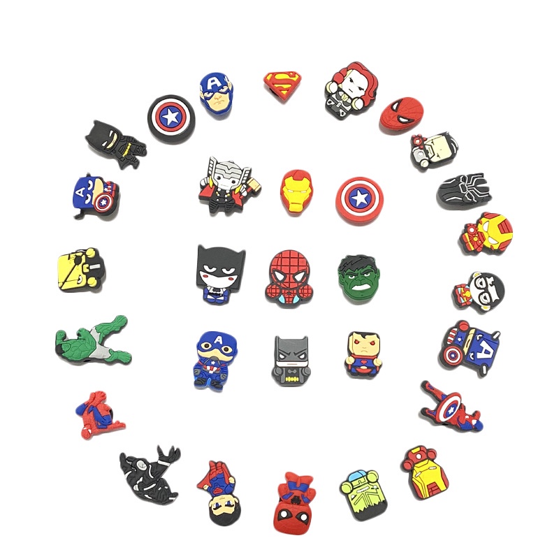 Nút PVC trang trí giày Crocs jibbitz chủ đề hoạt hình Marvel DIY 1000 mẫu tùy chọn thích hợp cho bé