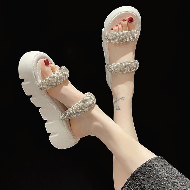 Dép Sandal Đi Biển Đế Dày Quai Đính Đá Thời Trang Mùa Hè Mới Dễ Phối Đồ