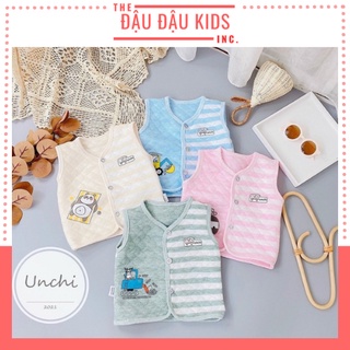 Áo Gile Cho Bé UNCHI Nỉ Xốp Mềm Mại Pha Kẻ Cúc Giữa, Áo Gile Bé Trai Bé Gái Cực Đẹp
