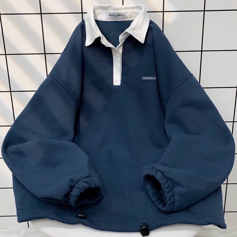 Sweater Polo MOZY, Phối Cổ Trắng Form Rộng Ulzzang Nam nữ unisex  Áo Sweater có cổ JayStoree2