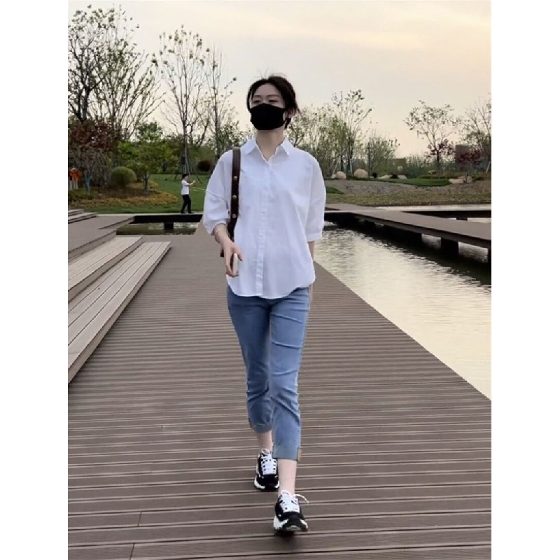 Áo Sơ Mi Nữ Tay Lửng Dáng Rộng Thời Trang