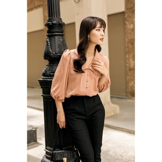 Áo sơ mi lụa nút bọc