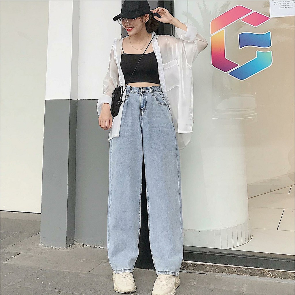 Quần Jean Dài Nữ SEMI MÓC GÀI EO Form Suông Ống Rộng Cạp Chỉnh Ulzzang