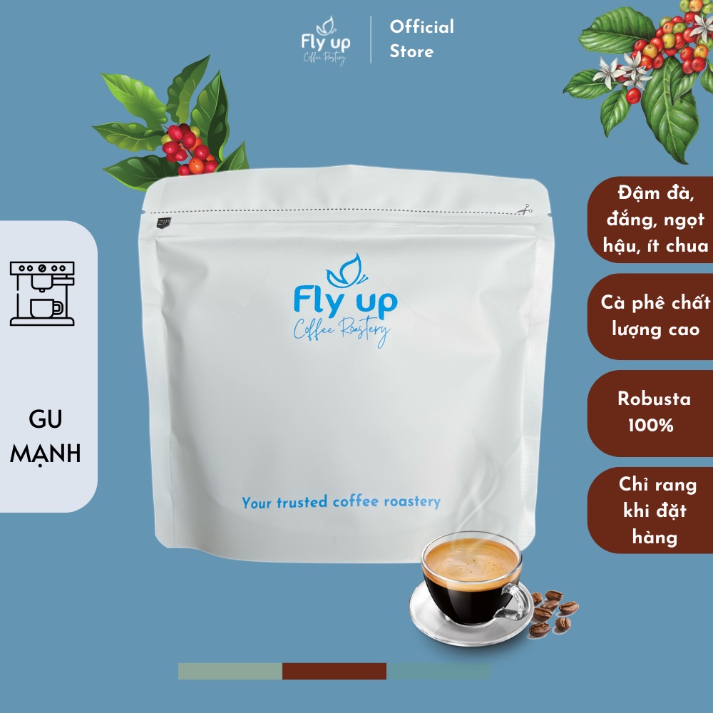 Cà phê pha máy Espresso gu mạnh gói 200g, Cafe nguyên chất rang mộc từ Fly Up Coffee Roastery