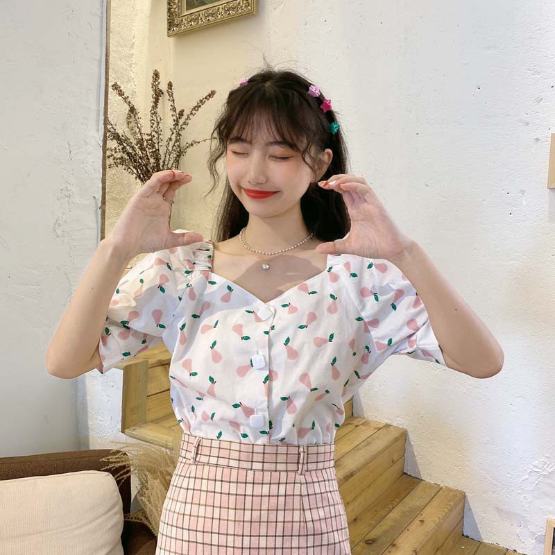 Áo sơ mi tay ngắn in hình trái cây phong cách Hàn Quốc | BigBuy360 - bigbuy360.vn